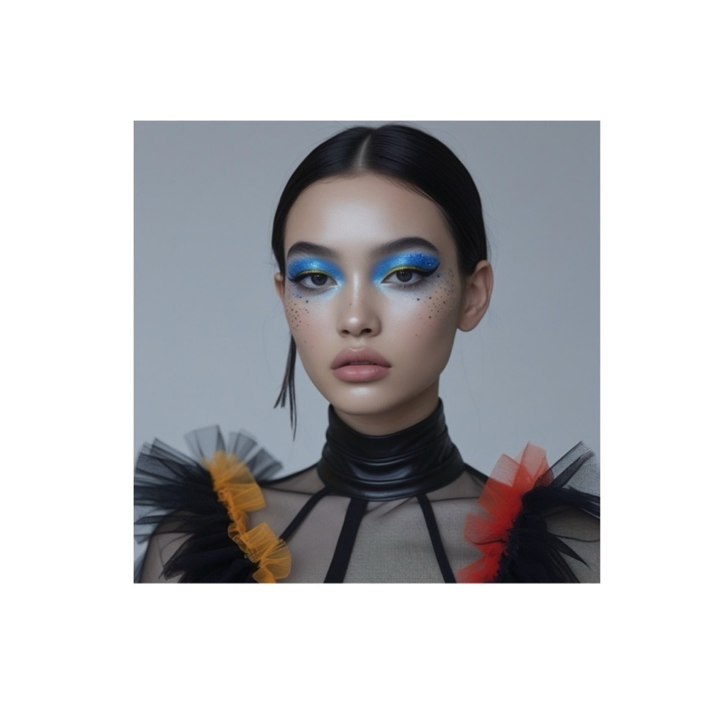 HANDCRAFTED digital art Electric Blue Matte Eyeshadow model portrait print NWT